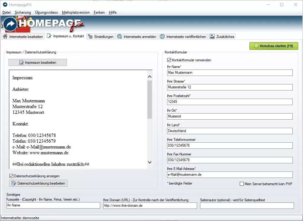 Homepage Software und Datenschutzgrundverordnung